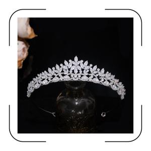 Aoligrace Silver Cubic Zirconia Small Wedding Crowns for Bride CZ Birthday Party Floral Tiaras Sweet 16 Prom Hair Accessories