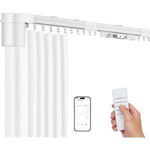 Smart Electric Curtain Track, 177" Motorized Curtain Rail with APP & Remote Control, Ultra Quiet Automatic Smart Home Curtain System for Living Room Bedroom, Fixed-Length Design for Smoother Operation