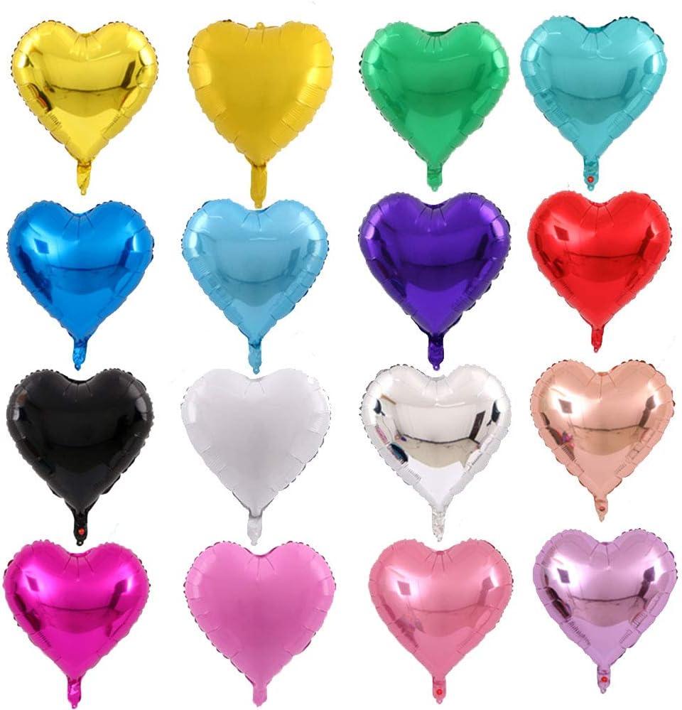 50 pcs 10 Inch Heart Foil Balloons, Multi-colored Heart Mylar Balloons Mixed Color for Wedding Birthday Baby Shower Party Decoration