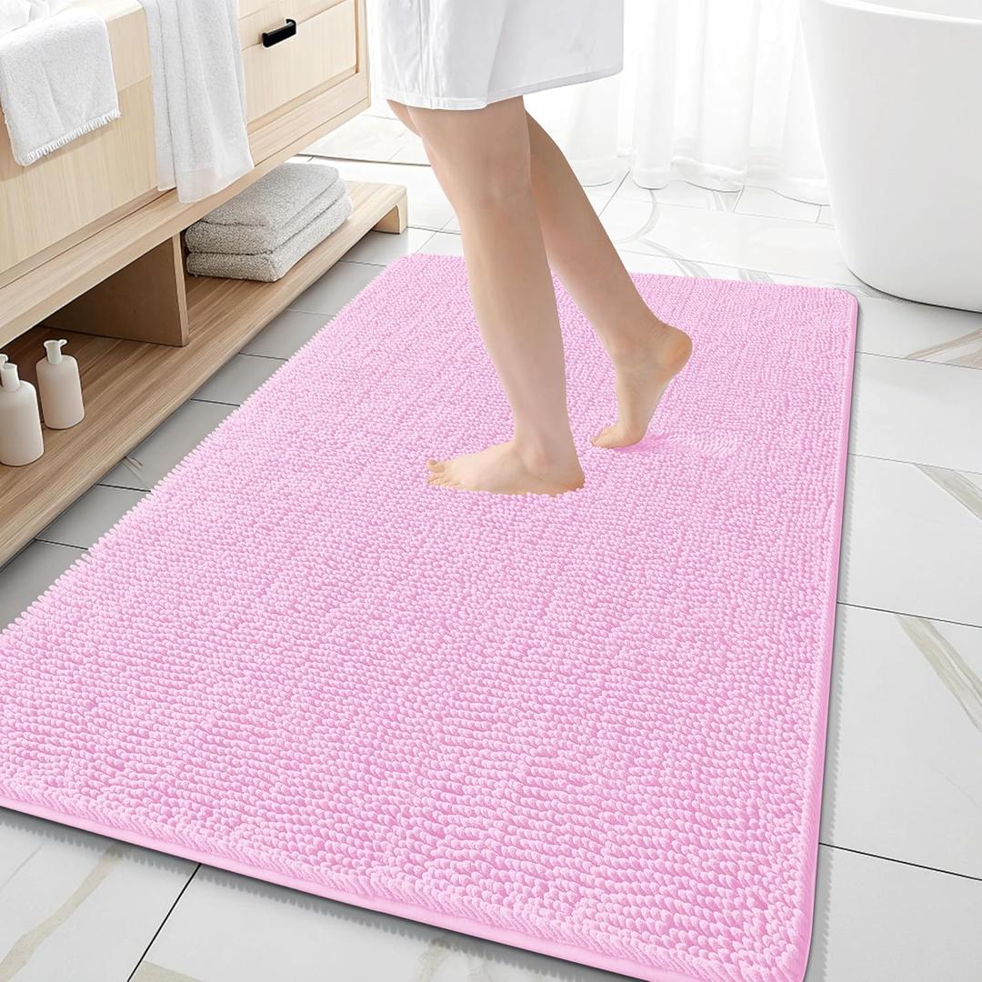 OLANLY Large Bathroom Rugs 59x35, Extra Soft Absorbent Chenille Bath Rugs, Rubber Backing Quick Dry, Machine Washable Bath Mats for Bathroom Floor, Tub and Shower, Home Decor Accessories, Pink