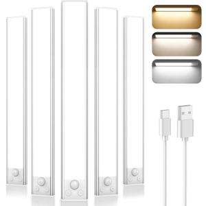 5-Pack 14'' Under Cabinet Lighting, 3200mAh Rechargeable Battery Operated Motion Sensor Lights Indoor with 108 LED&3 Color, Dimmable Wireless Magnetic Under Counter Closet Lights for Kitchen Stair