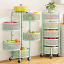 SNTD Fruit and Vegetable Basket Bowls for Kitchen with Metal Top Lid, 5 Tier Rotating Storage Rack Cart for Potato Onion Bread Banana, Wire Basket Organizer on Wheels, Large (Green)