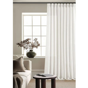 Beige White Pinch Pleated Linen Curtains 1 Panel for Living Room Bedroom Memory Training Shaped Semi Sheer Pleat Drapes with Hooks Rings Light Filtering Window Curtain 60x108