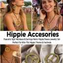 kasahara 5 Pcs Hippie Costume Accessories for Women 60s 70s Hippie Outfit Gifts Headband Peace Sign Necklace Earrings Bracelet Sunglasses