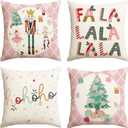 AVOIN colorlife Merry Christmas Nutcracker Pink Throw Pillow Covers, 20 x 20 Inch Winter Holiday Party Cushion Case Decoration for Sofa Couch Set of 4