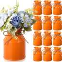 Domensi 10 Pcs Farmhouse Metal Flower Vase Wedding Decor Bulk Rustic Galvanized Milk Can Jug Vase with Bow Flower Bucket for Table Centerpiece Valentine Home (5.12 Inch,Orange)