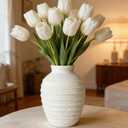 Ceramic Flower Vase 7 Inch Modern Farmhouse Vases Rustic Decorative Vase Home Decor Minimalist Handcrafted Pottery Terracotta Centerpiece Vases for Living Room,Bedroom,Table,Weddings,Office-White