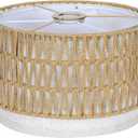 OUTON Boho Rattan Lamp Shades for Floor Lamps, 12.5" Top x12.5" Bottom x 7.5" High, Easy Assembly Rattan & Linen Double Lampshades for Table Lamps & Bedside Lamps (1.65" Spider)
