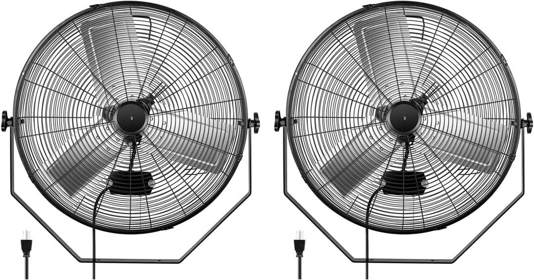 HealSmart 24 Inch Industrial Wall Mount Fan, 3 Speed Commercial Ventilation Metal Fan, 2 Pack