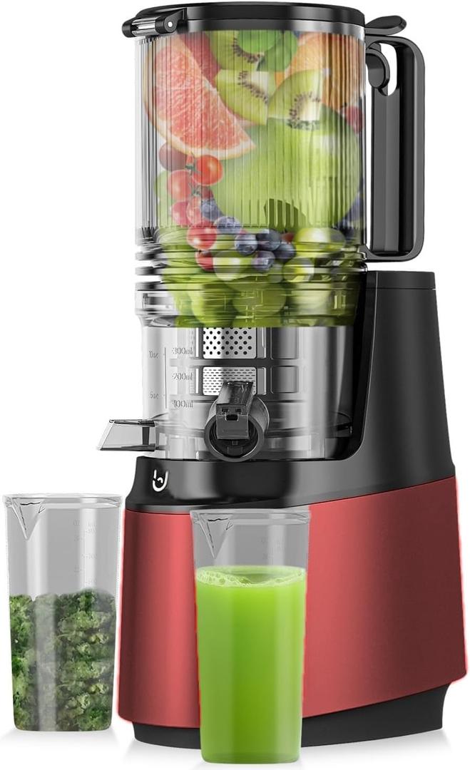 Wide Feed Slow Masticating Juicer, Whole Fruits & Vegetables, No Pre-Cutting Needed,Maximize Nutrient & Juice Yield,Red