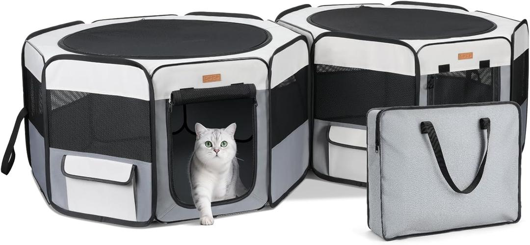 2-in-1 Large Cat Playpen, 65" * 19.7"in Portable Pet Playpen, Dog Playpen Indoor Outdoor for Cats, Puppies, Detachable into 2 Separate Playpens, with a Carry Bag