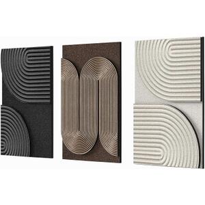 Azartslr 3D Abstract Textured Wall Art, Modern Black Beige Sandstone Wall Decor For Living Room, Brown Minimalism 3 Piece Home Bedroom Art Painting, Minimalist Artwork Dining Room Pictures Decoration