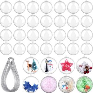 Sratte 36 Pcs Christmas Fillable Ornaments Ball Clear Plastic Hanging Ornaments DIY Craft Transparent Ball for Wedding Holiday Xmas Party Tree Decor Home(Clear,50 Mm/1.97 Inches)