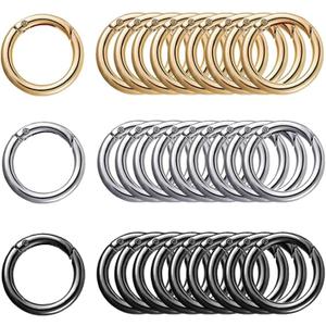 30Pcs Metal Spring O Rings Round Carabiner Keyring, BetterJonny 35mm Spring Keyrings Buckle Snap Clip Trigger for Keychain Bags Purse Craft DIY Accessories(3 Colors)