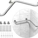 15 Inch Angled Shower Grab Bar, Munzong Anti Slip Chrome Bathroom Grab Bar, L-Shaped Knurled Balance Bar, Safety Hand Rail Support Handicap Elderly Injury Senior Assist Bath Handle