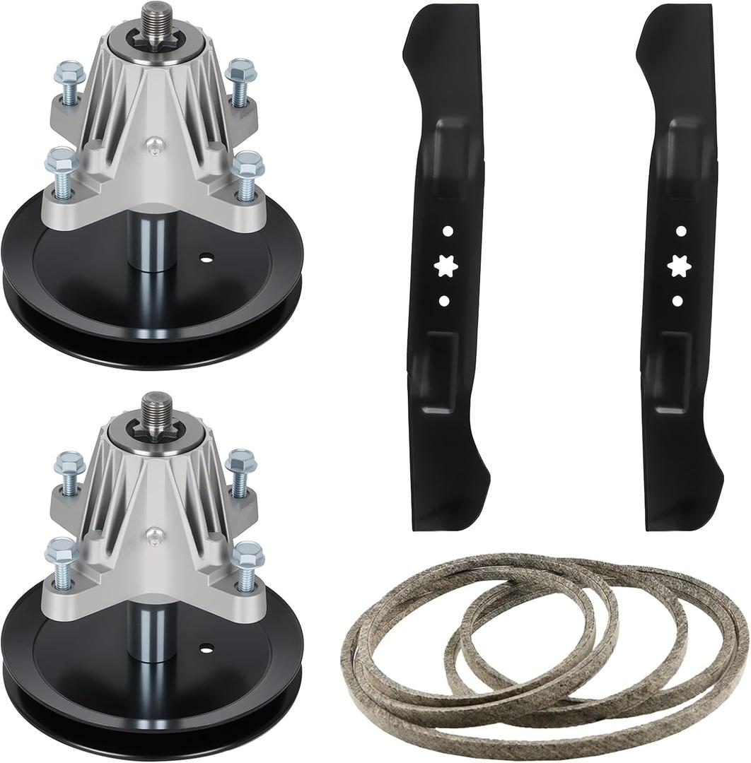 46" Deck Spindle Rebuild Kit for MTD for Craftsman T1600 T1900 LT4600, 2 Spindles for 618-06989 918-06989 with Pulley, for Troy Bilt Bronco Horse XP, 2 Blades for 742-04244, 1 103" Belt 754-04219