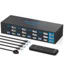 8K HDMI + 2 Displayport KVM Switch 3 Monitors 4 Computers 4K144Hz USB 3.0 KVM Switches Triple Monitor for 4 Computer Share 3 Monitor and 4 USB 3.0 Ports Support Extended/Copy Mode (Deep Blue)