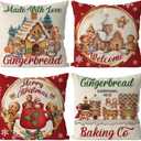 GAGEC Christmas Pillow Covers 16x16 Inch Vintage Gingerbread Red Throw Pillow Covers Christmas Xmas Winter Pillowcase Home Decor Living Room House Decorative Cushion Case for Sofa Couch