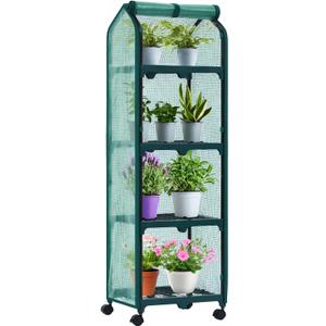 Ohuhu Mini Greenhouse for Indoor Outdoor, Small Plastic Plant Green House with Locking Wheels Portable Greenhouses with Durable Cover for Seedling, Ideal Gardening Gifts for Women Men Green