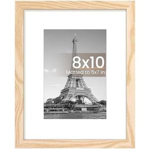 upsimples 8x10 Picture Frame, Display Pictures 5x7 with Mat or 8x10 Without Mat, Wall Hanging Photo Frame, Natural, 1 Pack
