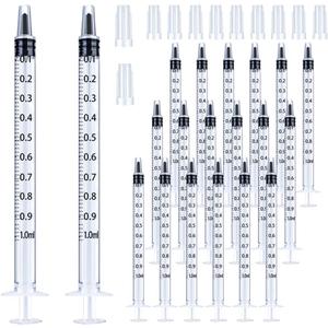20 Pack 1ml Syringe with Cap for Liquid, 1cc Plastic Small Syringes with Cover, Non-Sterile, No Needle