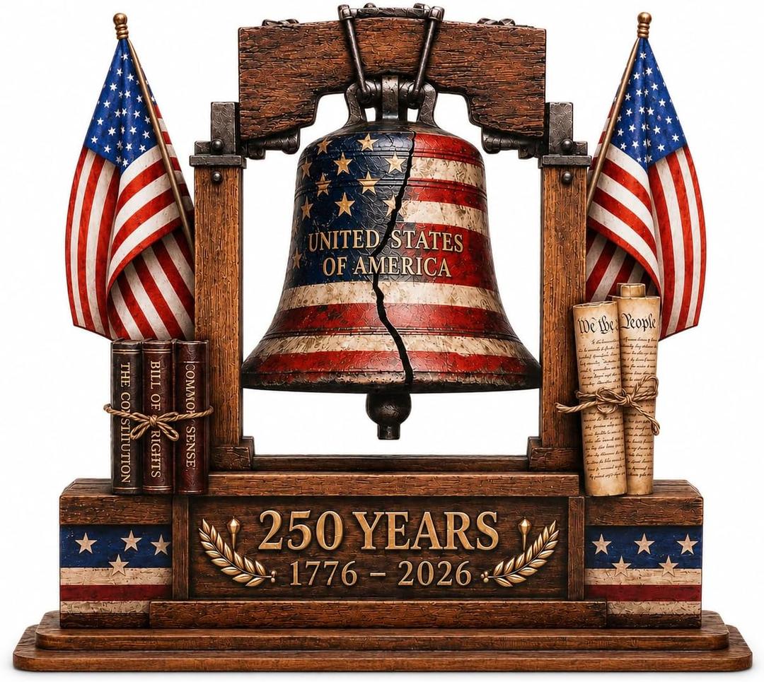 USA 250th Anniversary Wooden Plaque, 250th Anniversary Decorations, USA 250th Anniversary Merchandise, 250 Anniversary USA Merchandise, Liberty Bell Patriotic Table Decor, 4th of July Decorations, American Flag Independence Day Gift, Desk Shelf Display 1776-2026