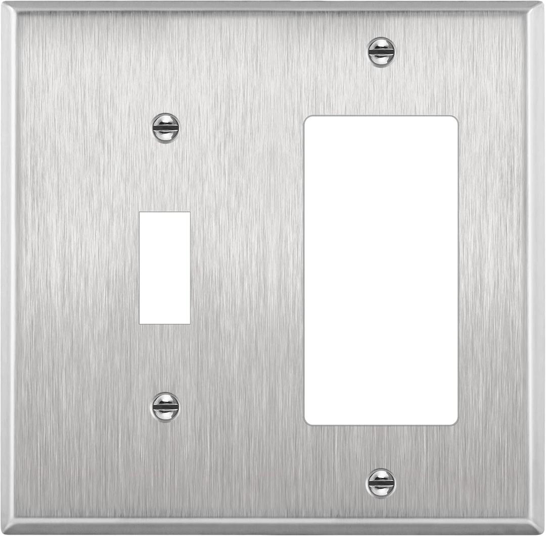  ENERLITES Combination Toggle Light Switch or Decorator Switch Metal Wall Plate, Corrosive Resistant, Size 2-Gang 4.50" x 4.57", 771131, 430 Stainless Steel, UL Listed, Silver