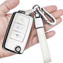 for Volkswagen Key Fob Cover with Keychain Soft Full Protection Key Shell Key Case Compatible with VW Jetta Golf Polo Passat MK8 Tiguan Beetle (White), 3 Buttons