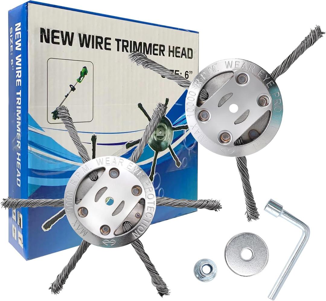 6 inch Steel Wire Brush Cutter Trimmer Head, Weed Wacker Attachments Heads, Wired Trimmer Head Replacement for Electric Battery Powered Cordless String Trimmer, Weed Eater
