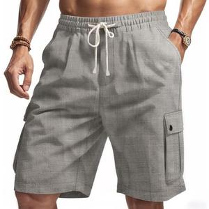 TRFIC ‌Men's Casual Linen Cargo Shorts with Drawstring Waist & 5 Pockets, Medium 
