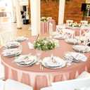 Queekay 5 Pcs 84'' Round Plastic Tablecloth 12 x 108'' Satin Table Runners Set White Plastic Table Covers Round Waterproof Cloths for Wedding Party Decor Baby Shower Birthday(Rose Gold)