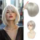 Short Bob Hair Topper for Women with Bangs Side Part 10 inch Synthetic Hair Toppers for Women Thinning Hair Wig Toppers (Lvory Blonde)