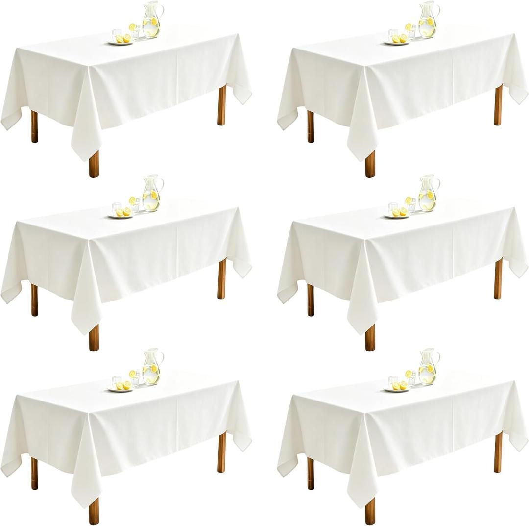 WIGENIUS 6 Pack White Table Cloth Rectangle Tablecloths 70X120 Inch,Polyester Table Cloth for 8 Foot Rectangle Tables,Wrinkle Resistant Washable Fabric Table Covers for Party,Wedding Banquet