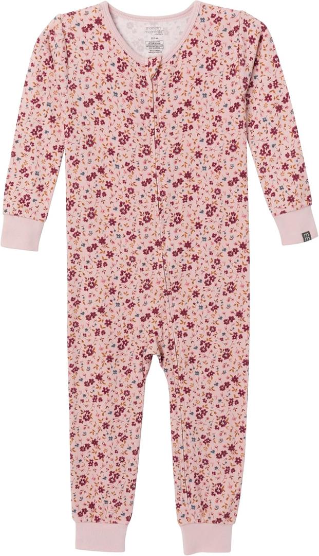 Modern Moments by Gerber Baby Hacci Footless Pajamas (12 Months, Lt Rose Floral)