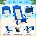 Colingmill 2 Pcs Low Beach Chair with Umbrella Camping Chair Backpack Folding Recliner Mesh Back with Headrest Cup Holder Carry Bag for Summer Tent Picnics Outdoor Travel Barbecues (Ocean Blue)