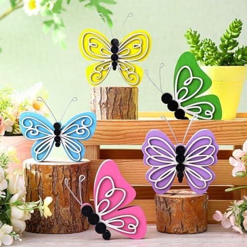 Wenqik 5 Pcs Spring Butterfly Table Decoration for Home Wooden Butterfly Centerpiece Spring Colorful Tiered Tray Decor Nature Lovers Gift for Home Kitchen Shelf Office Holiday Decor(Reversible)