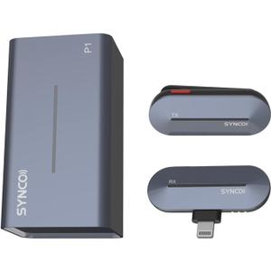 SYNCO P1L Wireless Lavalier Microphone for iPhone iPad, Plug and Play 2.4GHz Dual Channel Lapel Mic with Charging Case, Noise Reduction Auto Paring Real Time Monitoring