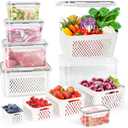 12 Pieces Fruit Storage Containers For Fridge, BPA-Free Fresh Food Containers with Removable Colanders and Airtight Lids, Keep Fresh for Fruit Berry Produce Vegetable, Dishwasher & Microwave Safe ((Clear+White) 12 PS)