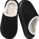 SHIBEVER Fuzzy Slippers Women Indoor: Memory Foam Warm House Shoes - Slip On Closed Toe Comfy Bedroom Slippers Women (Black)