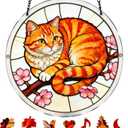 Acrylic Jigsaw Puzzle Suncatcher-Orange Cat, 8.6in Stained Glass Window Hanging, Home Decor Creative Mom Gifts, Birthday Gifts for Women,Wife, Sisters, Aunt, Besties