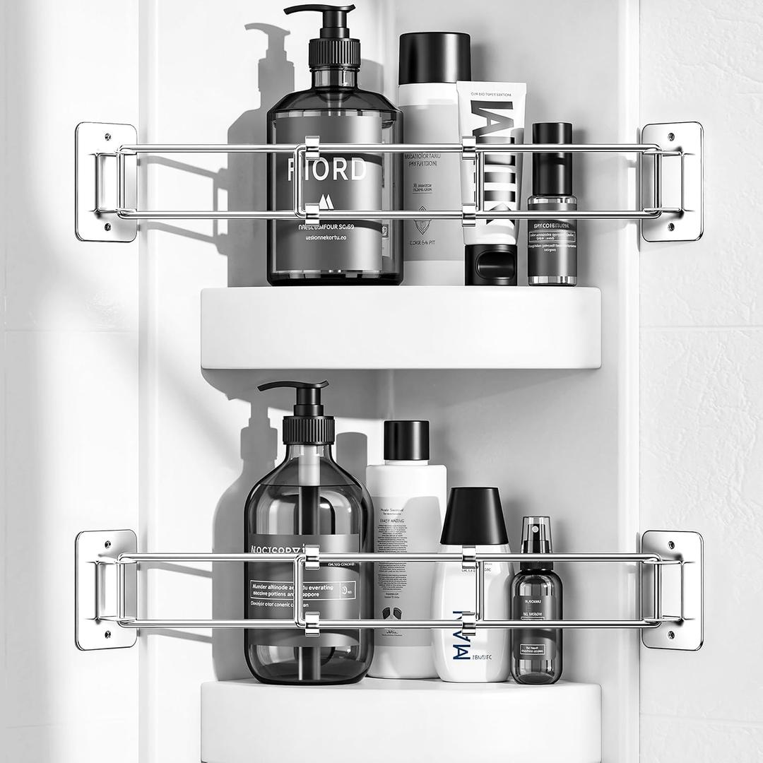 songsoso 2 Pack RV Corner Rod, Camper Shelf Bar, 713 Inches Adjustable Bathroom Organizer, Stainless RV Wall Accessories