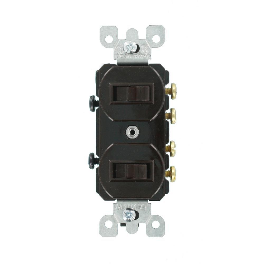 Leviton 15 Amp, 120/277 Volt, Duplex Style Two 3-Way Combination Switch, Commercial Grade, 5243, Brown