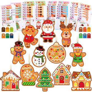 Supervitae 24 Sets Christmas Craft Kits DIY Christmas Tree Ornament Decorations Art Sets Santa Snowman Gingerbread Crafts Stickers for Holiday Xmas Home Classroom Activities Party Favors(Gingerbread)