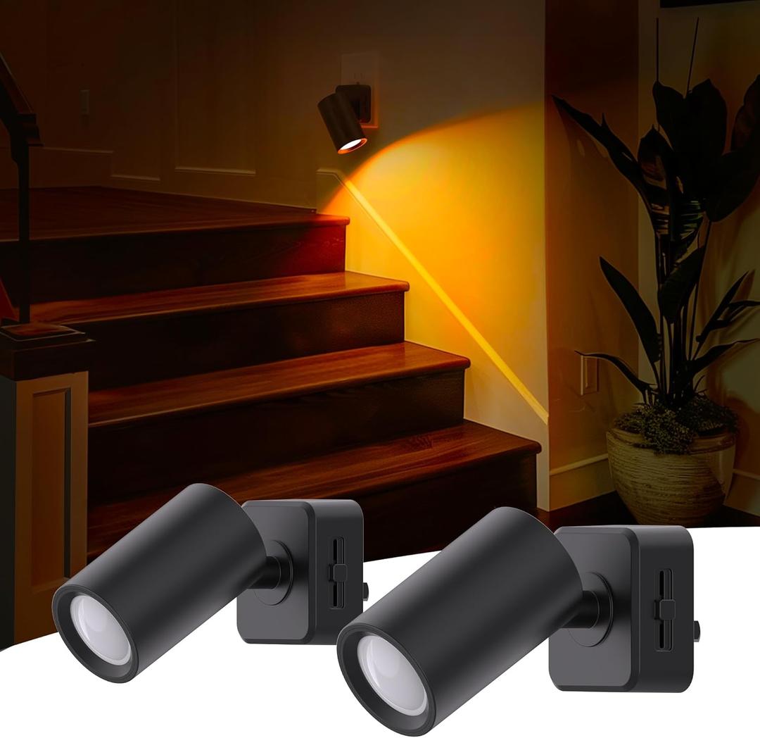 L LOHAS LED Night Lights Plug into Wall, [2-Pack] Rotatable Night Lights with Dusk to Dawn Sensor, 0-100 LM Brightness Adjustable,2000K Amber Nightlight for Adults Bathroom Hallway Stairs