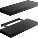 Amada HOMEFURNISHING Floating Shelves Wall Mounted, 15 x 7 Inch Wall Shelves for Bathroom, Bedroom, Living Room, Black Shelves Set of 2