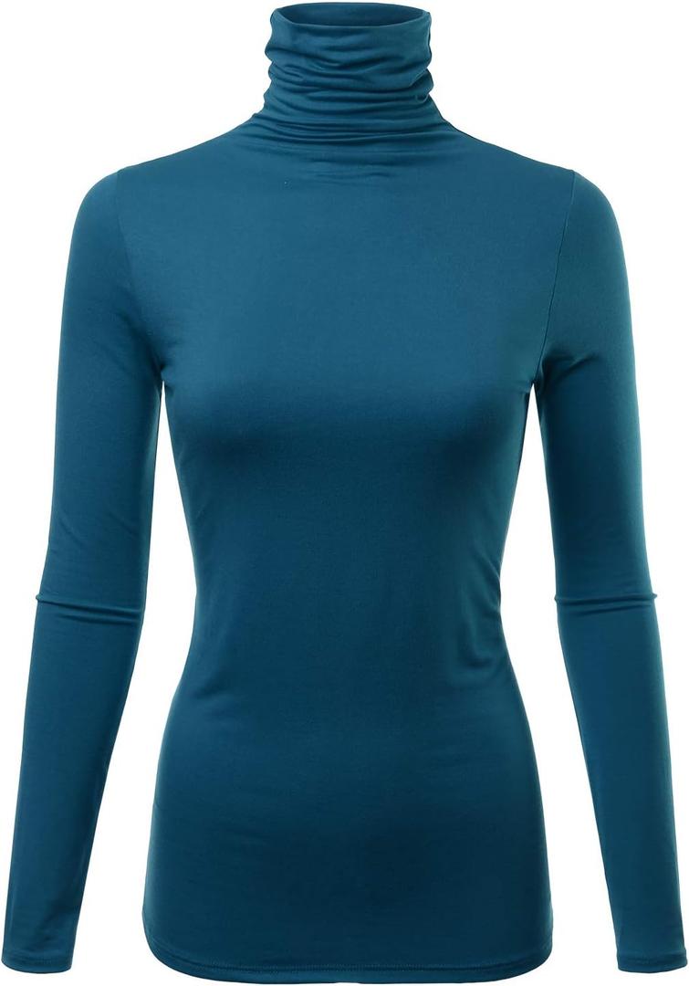 Womens Premium Long Sleeve Turtleneck Lightweight Pullover Top Sweater (S-3X, Made in USA) (Large, Cllt002-teal)
