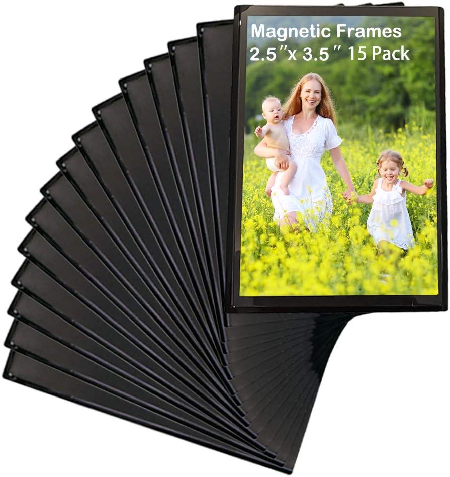 Sooyee 15 Pack Magnet Photo Frame Refrigerator 2.5x3.5, Magnetic Picture Holder, Magnetic Picture Frame Fridge, Black