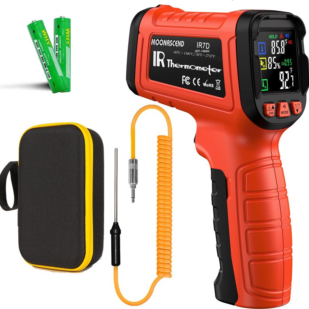 -58F to 2732F Infrared Thermometer Temperature Gun, 50:1 Laser Thermometer Gun for Oven, HVAC, Humidity Measurement Wood, Wall, IR Temp Gun for Engine, Forging, Industrial & Home