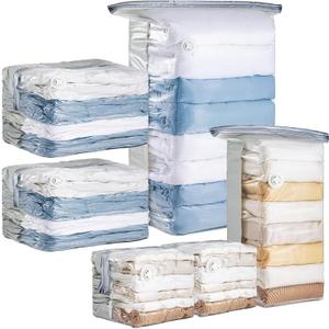 6 Pack Vacuum Storage Bags, Cube Combo (3 Jumbo+3 Medium), Vacuum Seal Bags for Clothing, Bedding, Blanket, Space Saving Closet Organization (Cream)