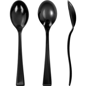 WDF 300 Pieces Black Plastic Mini Spoons-4 Inches Black Plastic Tasting Spoons for Desserts-Heavy Duty Plastic Spoons Perfect for Coffee/Cake/Desserts/Appetizers for Halloween New Year/Graduation